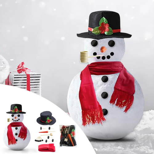 14Pcs Snowman Making Kit Winter Outdoor Activity Toy for Kids Includes Hat Scarf Nose Eyes Arms Decor