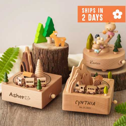 Personalized Wooden Train Music Box, Keepsake Gift for Kids, Baby Christmas Gift, Baby Shower Gift, Newborn Gifts, Engraved Name Music Box