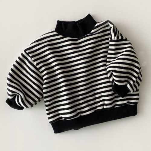 Baby High Collar Striped Fleece Lined Sweatshirt