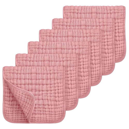 Muslin Burp Cloths 100% Cotton Large 20''x10'' Baby Essentials, Extra Soft and Absorbent Baby Burping Cloth for Boys Girls, Pink, 6 Pack