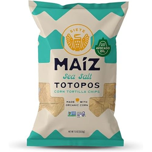 Siete Maiz Totopos Corn Tortilla Chips | Sea Salt | Gluten Free Chip | Vegan Snacks | Non GMO & Organic Corn Chip | Made with Avocado Oil | Preservative Free | 7.5 Oz. Bag (Pack of 6)