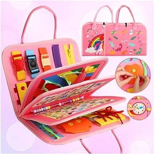 Busy Board for 1 Year Old, Montessori Busy Board Toys for Toddlers 1 2 3 4 Years Old Sensory Toys Quiet Book for Toddler Girls Educational Activity Airplane Car Travel Toys Birthday