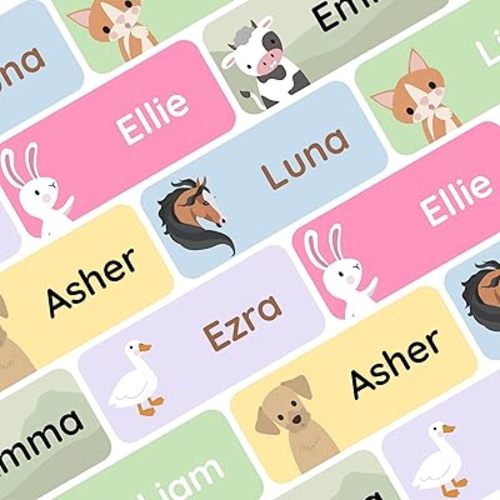Personalized Name Labels for Kids (60) – Waterproof and Durable Clothing Labels for Kids, Labels for School Supplies, Stickers for Nursery, Daycare, and Preschool -Farm Animals & Pets