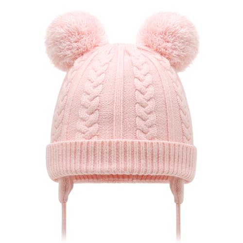 Duoyeree Toddler Winter Hat with Earflap Scarf Hood Thick Warm Kids Skull Cap for Baby Girls Boys