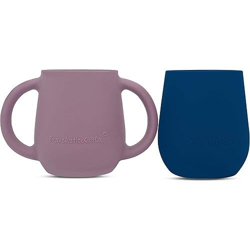 | Teenie Tiny™ Silicone Developmental Baby-Led Weaning Drinking Cups (2 pack) (Mauve and Blue Fusion)