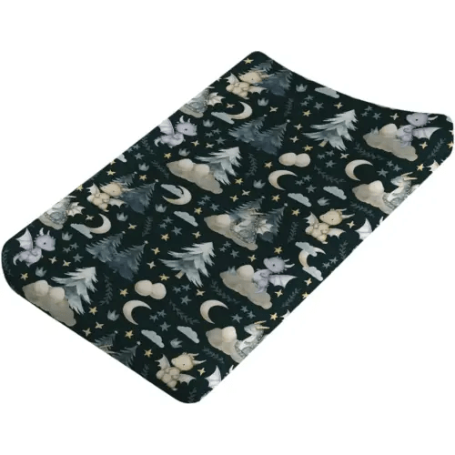 Fairytale Dragons Baby Changing Table Pad Covers Boy Girl 32''x16'' Cute Dragons Eggs Moon Stars Trees Fitted Diaper Change Table Mats Dreamy Animal Soft Breathable Nursery Cradle & Bassinet Sheets