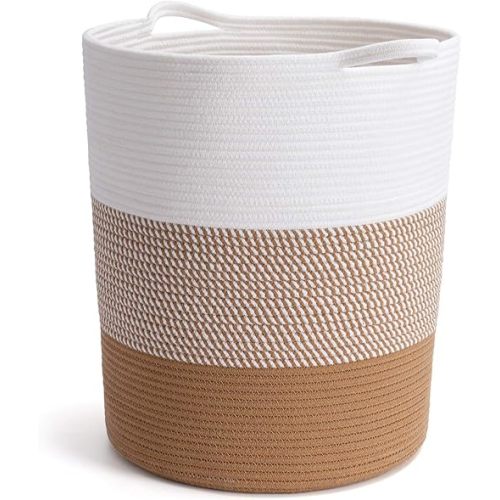 INDRESSME Large Rope Basket - Tall Laundry Basket Hamper for Dirty Clothes Woven Jute Storage Basket for Blanket in Living Room Toy Basket for Nursery Storage, 17¾ x 15¾ x 13¾ inches