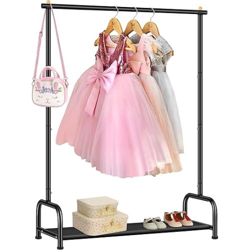 SLEEPING LAMB Kids Clothing Rack, Small Baby Clothes Rack with Bottom Storage Shelf, Toddler Clothes Hanger Rack with Bottom Storage Clothing Racks for hanging Clothes, Black