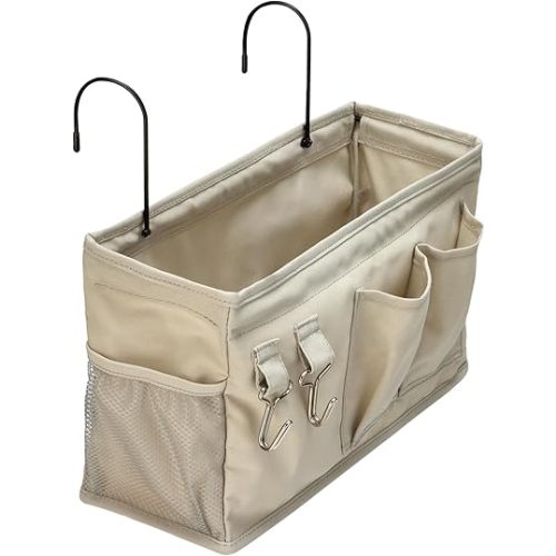 Amazon Basics Bedside Caddy Hanging Storage Organizer, 4.72 x 14.57 x 7.87 in, Linen, Charcoal