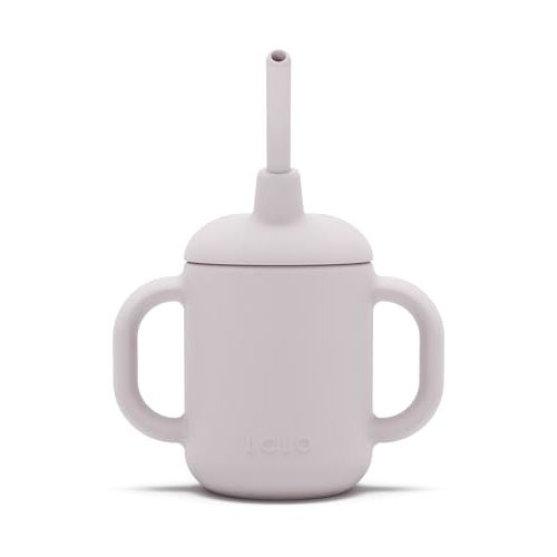Lalo Little Cup, Non-Toxic Silicone Straw Cup with Handles - Baby and Toddler Sippy Cup - Mini Cup and Straw Training System, 4oz, Lavender