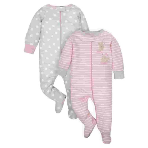 Wonder Nation Baby Neutral Zip Up Sleep ‘N Play Footed Pajamas, 2-Pack, Sizes Newborn - 6/9 Months