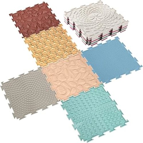Maitys 7 Pcs Sensory Mat for Autistic Children Massage Game Mats Orthopedic Puzzle Play Mats Textured Sensory Floor Tiles for Kids Toddler Autism Room Indoor(Light Color)