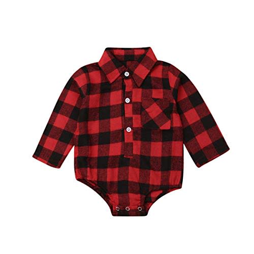 CIYCUIT Baby Boy Girl Flannel Print Plaid Shirt Long Sleeve Button Romper Bodysuit Clothes