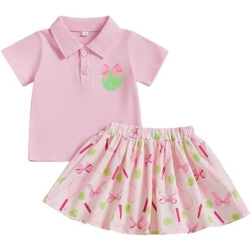 MAINESAKA Toddler Girl Golf Outfit Baby Tennis Skirt Outfit Short Sleeve Polo Shirt Top Pleated Skirt 2 Piece Summer Clothes
