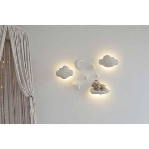 Wall Soft decor nursery light set , Handmade Bouclé Wall Decor with Teddy Bear, Moon, Clouds, and Stars