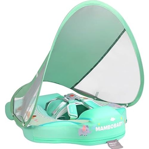 Mambobaby Float with Canopy and Tail New Upgraded Non-Inflatable Baby Pool Float Mambo Float Swim Trainer Solid Infant Swim Float Adjustable Pearl Foam Baby Swim Ring