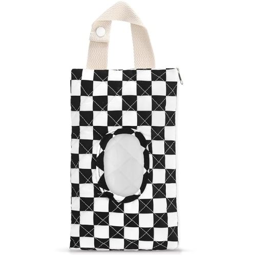 Quilted Wipes Pouch Baby Wipe and Diaper Pouch, Checkered, Black