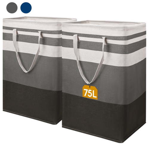 Qissep 2 Pcs 75L Waterproof Foldable Laundry Basket with Extended Handles,for Clothes and Toy Storage,Gradient Gray