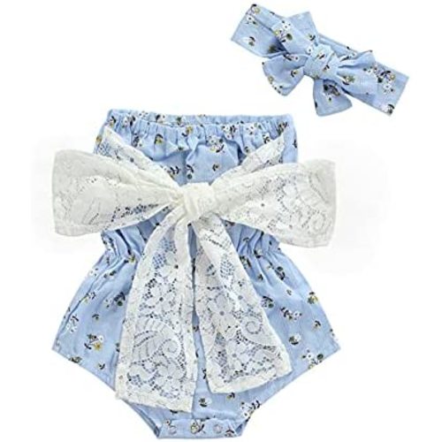 Newborn Baby Girls Romper Jumpsuit Infant Girl Summer Bodysuits Ribbed Short Sleeve One-Piece Headband