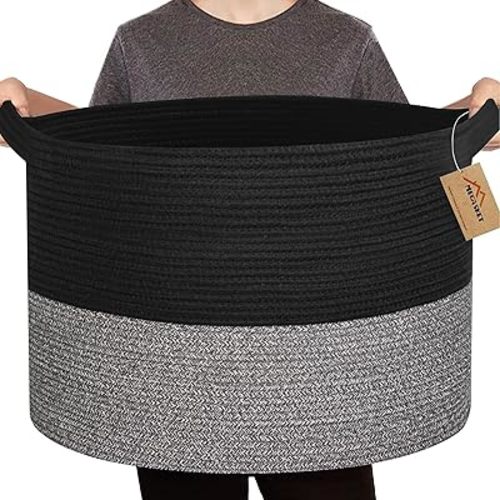 Large Baskets for Organizing, 22” X 14” Blanket Basket Living Room, Big Woven Baby Laundry Basket Bin, Wicker Storage Basket for Clothes, Laundry Room Organization, Aesthetic Home Decor