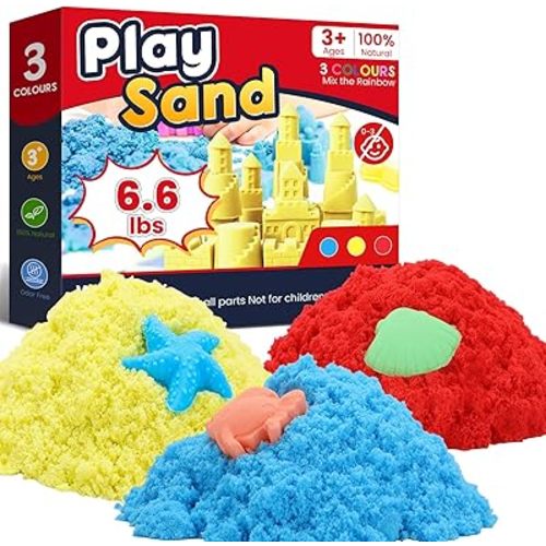 FURWEY 6.6lbs Play Sand,Mixed Packaging of 3-Color Sensory Sand,Suitable for Children to Shaping, Squeezing and Sculpting(Without Molds)