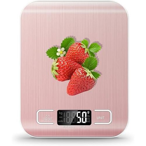 Food Scale, 11lb Kitchen Scale with 6 Units Tare Function & LCD Display, 0.05oz/1g Stainless Steel Digital Food Scale Grams and Ounces for Baking, Cooking, Dieting and Meal Prep (Pink)