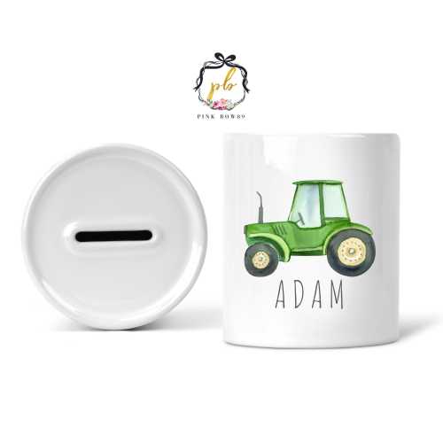 Personalized Tractor money jar, Ceramic money box, Tractor money box, piggy banks, Christmas Gift, Gift for a Boy