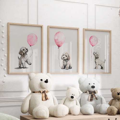Goldendoodle Puppy Watercolor Wall Art Set of 3 Poster or Canvas Print, Playful Dog Nursery Decor, Kids Room Animal Print, Pet Lover Gift