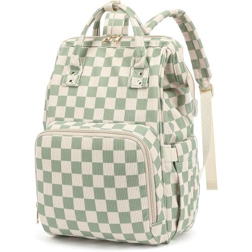 Baby Diaper Bag Backpack for Mom, Large Capacity Travel Nappy Bag for Boys & Girls with Stroller Straps (Corduroy Checkered Green)