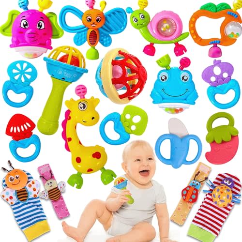 AZEN 18Pcs Baby Toys 3-6 Months, Baby Rattles 0-6 Months, Newborn Infant Baby Toys 0-3 Months, Babys Rattles 0-6 Month