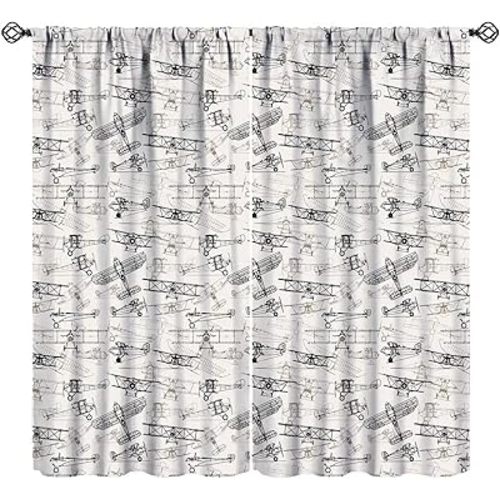 Vintage Airplane Curtains for Kid Boy Teen Bedroom Decor Cartoon Old Airplane Art Printed Rod Pocket Blackout Window Drapes for Living Room Kitchen Cafe W31.5xL63in 2 Panels