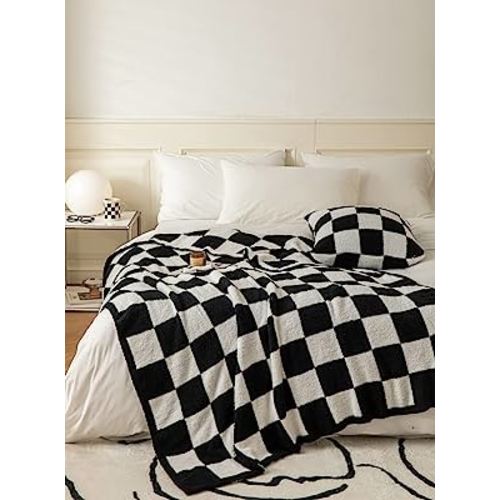 Ultra Soft Cozy Buffalo Checkerboard Grid Fluffy Microfiber Knitted Bed Blanket Super Soft Cozy Lightweight Fleece Checkered Baby Size Bed Blanket for Sofa Couch Bed Travel (Black, Baby£º30 X40)¡