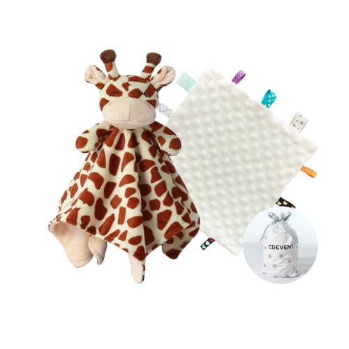 CREVENT Cozy Plush Baby Security Blanket, Loveys for Baby Girls and Boys, Birthday (Giraffe+Tag)