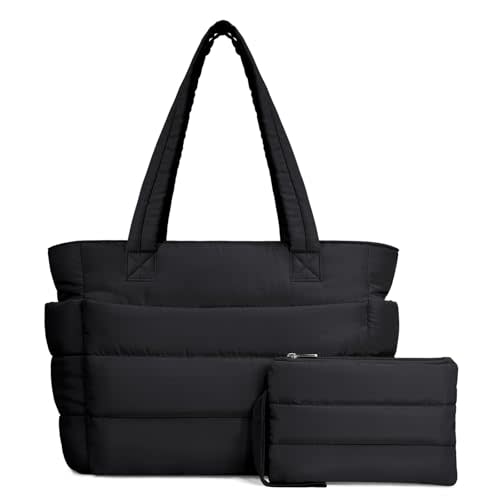 TOPDesign Puffer Tote Bag for Women, Lightweight Puffy Handbag with Compartments, Quilted Shoulder Bag for Work, Travel, Gym