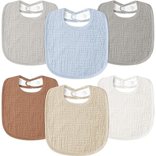Muslin Baby Drool Bibs 6Pack Soft Square Adjustable Baby Bandana Bibs for Unisex Girls & Boys