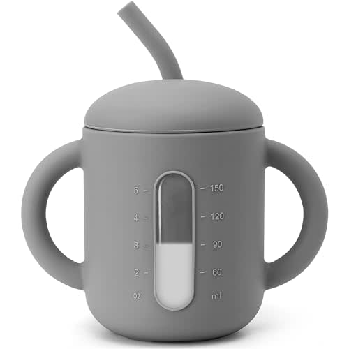 SAMiGO Silicone Sippy Cup, Baby Straw Cup for 6 12 18 Months, Sippy Cup with Straw for Toddlers 1-3 Years, Baby Water Cup for Drinking and Training, 6 oz