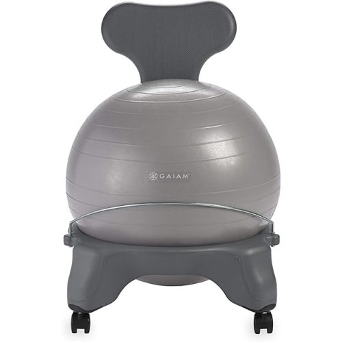 Gaiam Classic Balance Ball Chair – Ergonomic Stability Chair for Desk & Office | Yoga Ball Seat with Base, Air Pump, & Exercise Guide | Improves Posture & Core Strength (300 lb Capacity)