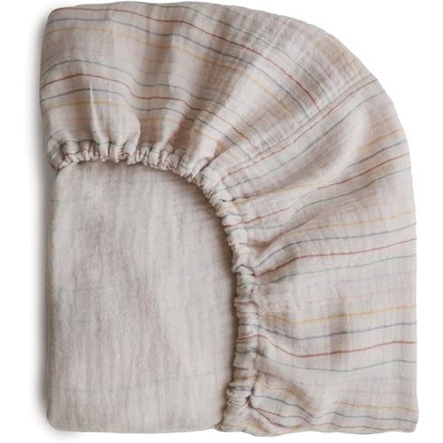 mushie Extra Soft Muslin Fitted Crib Sheet (Retro Stripes)