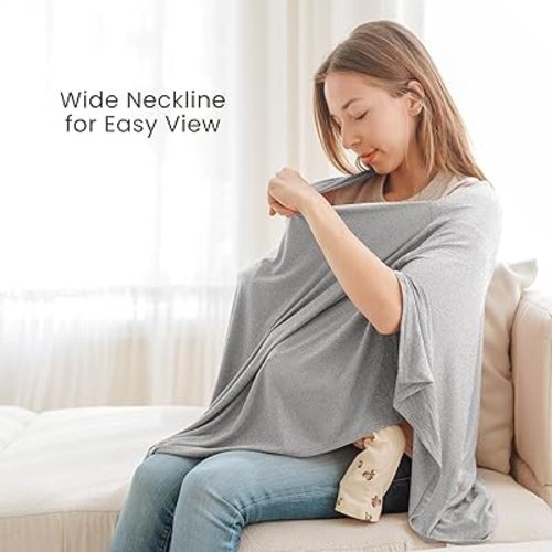 Konssy Knit Nursing Cover for Breastfeeding, 360° Full Privacy Breathable Breastfeeding Cover, Multi-use Carseat Canopy(Grey)