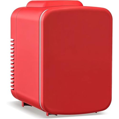 HealSmart Portable Mini Fridge, 4 Liter 6 Can Cooler and Warmer Compact Refrigerators 100% Freon-Free & Eco Friendly, 4L, Red