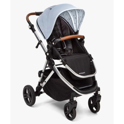 Mockingbird Single Stroller | Sky, Watercolor Drops, Silver with Penny Leather