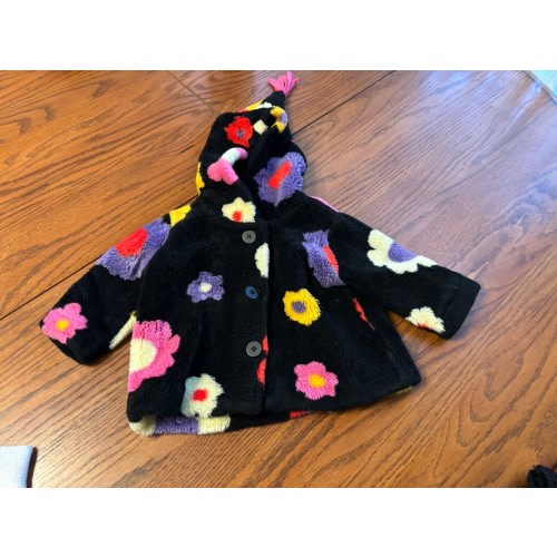VTG Hanna Andersson 70 6-12 Months Girls Black Bright Flower Fleece Hood Jacket