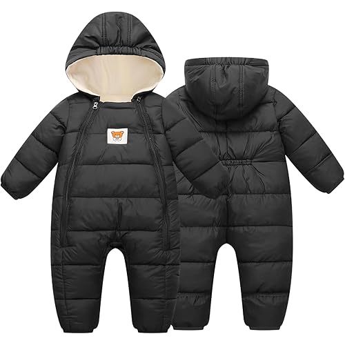 Baby Snowsuit Infant Boys Girls Puffer Jackets Toddler Warm Hooded Coat Winter Jumpsuit Double Zipper Fleece Outfit