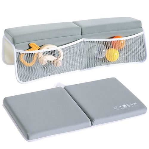 IZAKKAN ESSENTIALS Bath Kneeler and Elbow Rest Pad Set - 1.5" Thick Baby Bath Kneeler - Non-Slip Bathtub Kneeler and Elbow Rest Set with Toy Organizer - Machine Washable Bath Kneeling Pad (Grey)