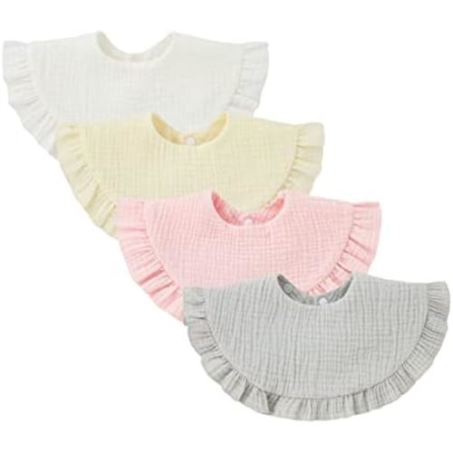 Nishine 4 pcs Unisex Baby Muslin Bandana Drool Bibs 360 Degree Rotatable Cotton Teething Feeding Drooling Bibs for Boy Girl
