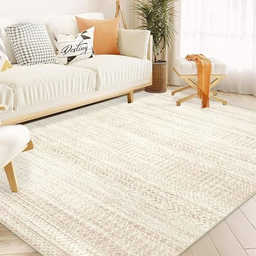 Moroccan Large Area Rug 5x7 - Soft Machine Washable Geometric Boho Distressed Farmhouse Rug Morden Stain Resistant Indoor Floor Carpet for Bedroom Dining Table Nursery Home Office(5'x7',Ivory Beige)