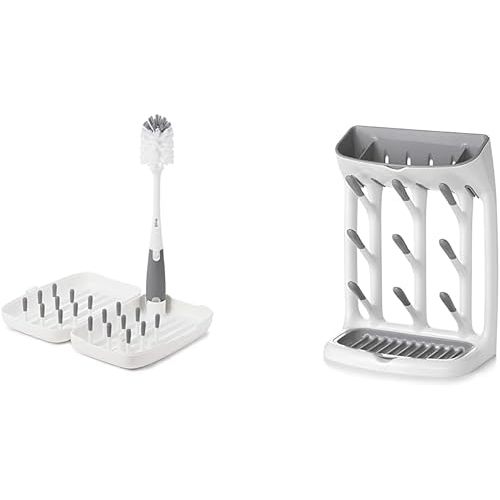 OXO Tot Travel Size Drying Rack with Bottle Brush- Gray & Plastic Tot Space Saving Drying Rack for Kitchen
