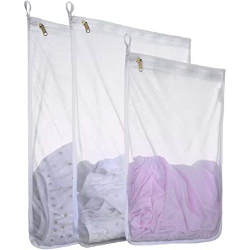 Mesh Laundry Bag for Delicates with YKK Zipper, RoomyRoc Mesh Wash Bag, Travel Storage Organize Bag, Clothing Washing Bags for Laundry, Travel Laundry Bag (White, 2 Large & 1 Medium)