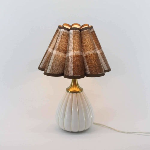 Handmade Brown Plaid Table Lamp with Ceramic Base for Home Decor-87#