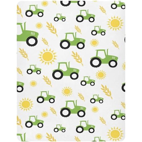 Tractor Farm Crib Sheets Soft Breathable Fitted Baby Playard Sheets Mattress Cover for Girl Boys, 39" x 27" x 5"
